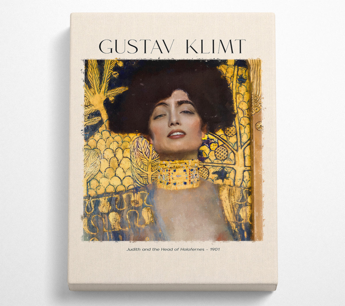 A beautifully framed print of Judith And The Head Of Holofernes by Gustav Klimt, showcasing intricate patterns and vibrant colors.